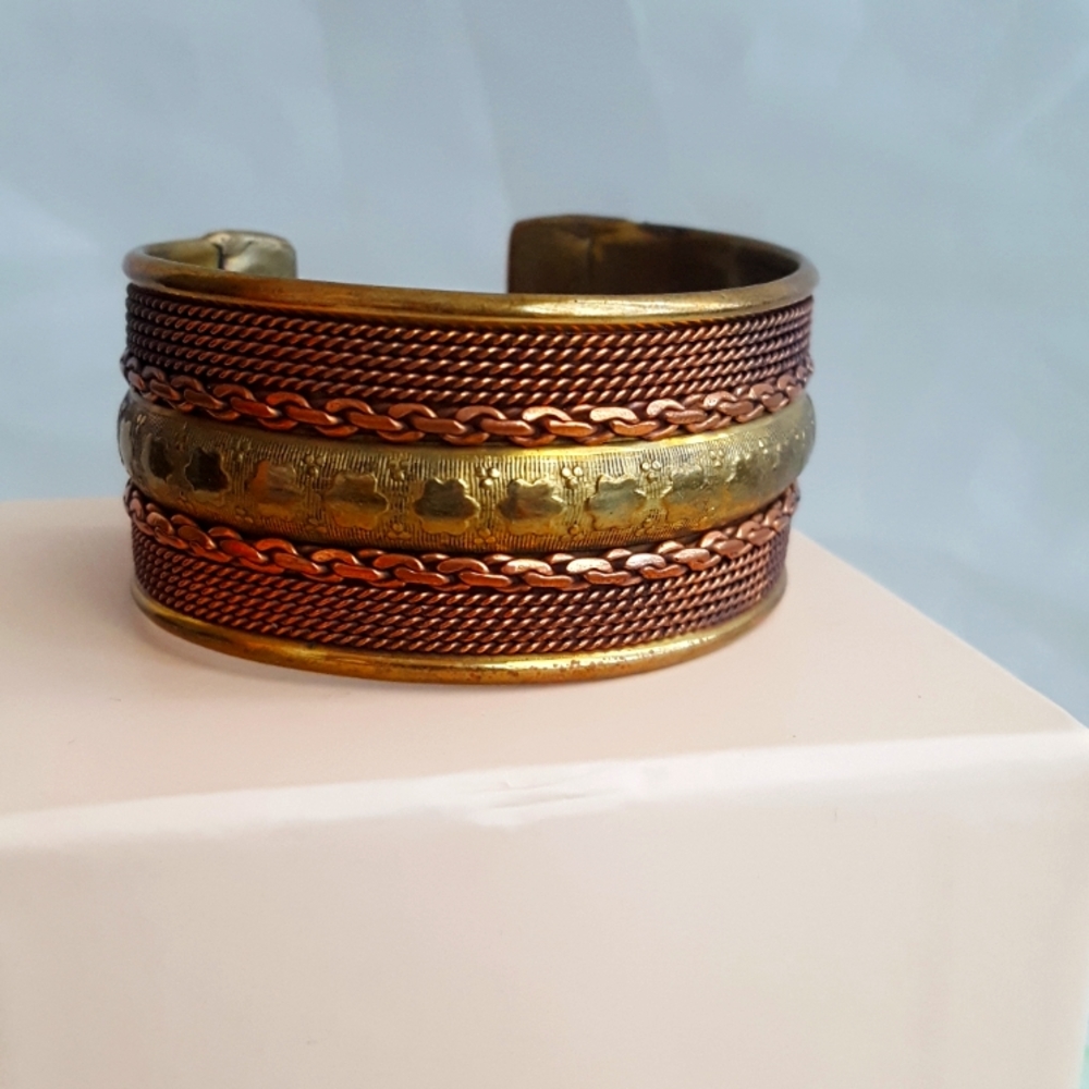 Wide Brass And Copper Indian Bracelet Gem